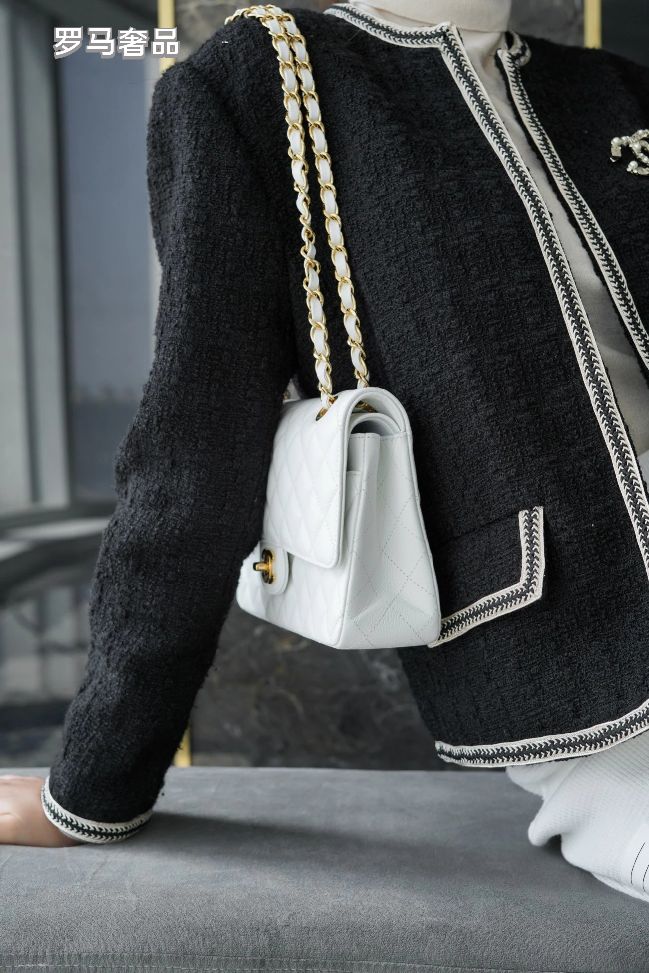 Luxury Beige Quilted Leather Flap Shoulder Bag with Gold-Tone Chain Strap