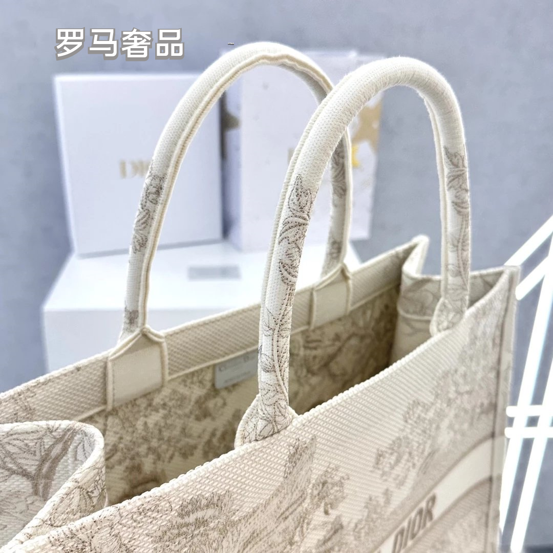 Dior Beige Embroidered Canvas Tote Bag Floral Tapestry Large Handbag