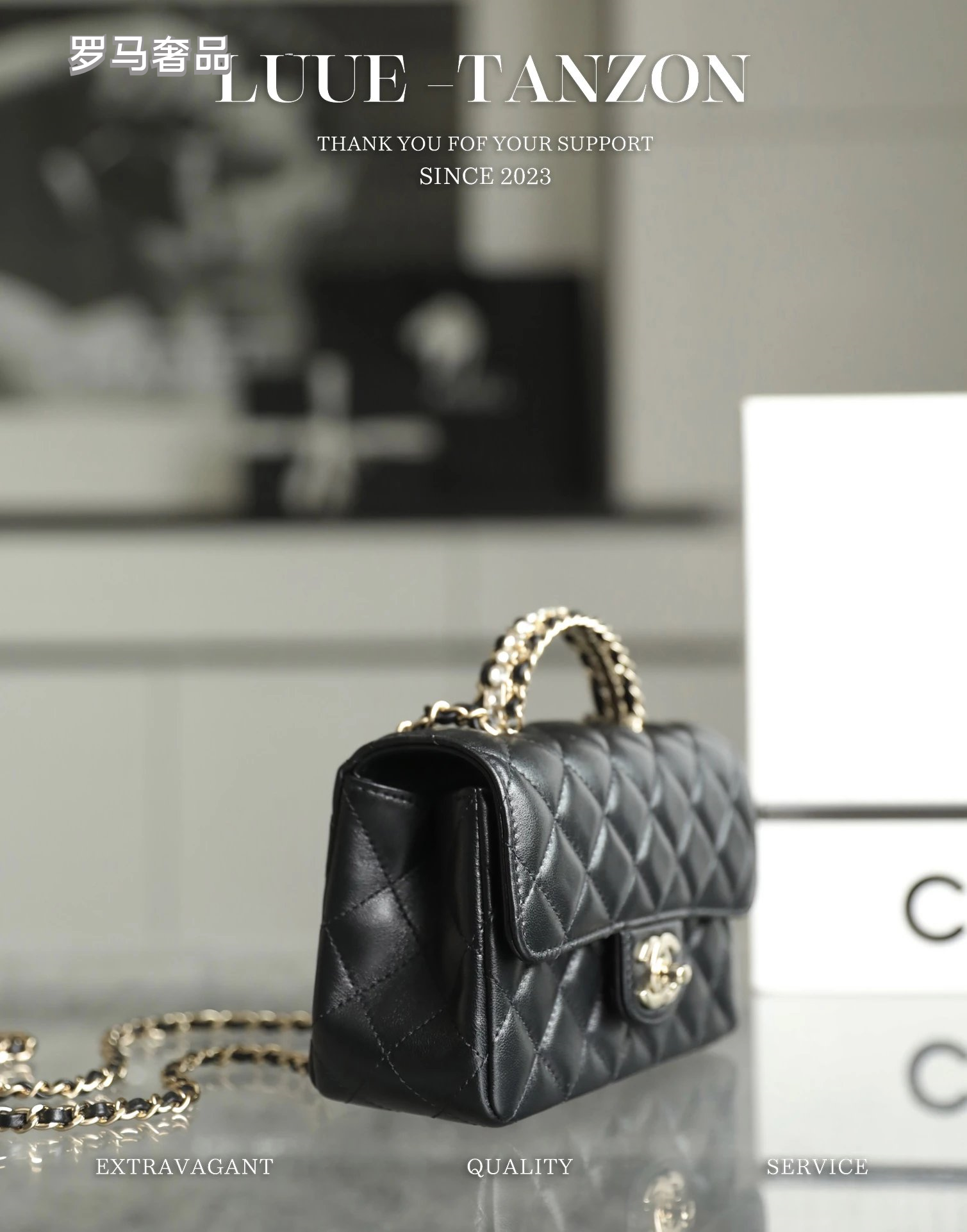 Chanel Mini Flap Bag with Top Handle - Black Quilted Lambskin Leather
