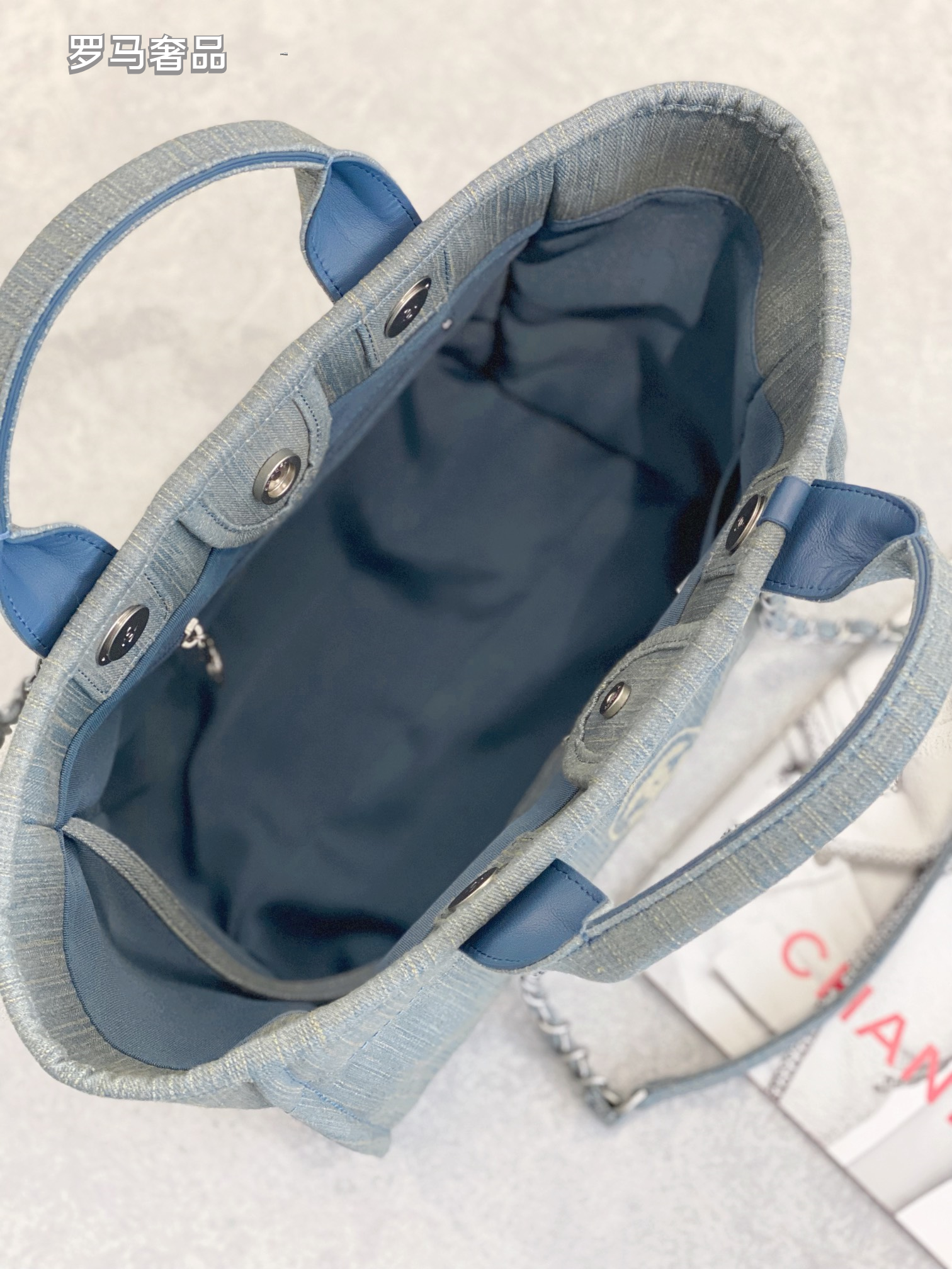 Chanel Deauville Canvas Tote Bag with Pouch - Blue/Grey