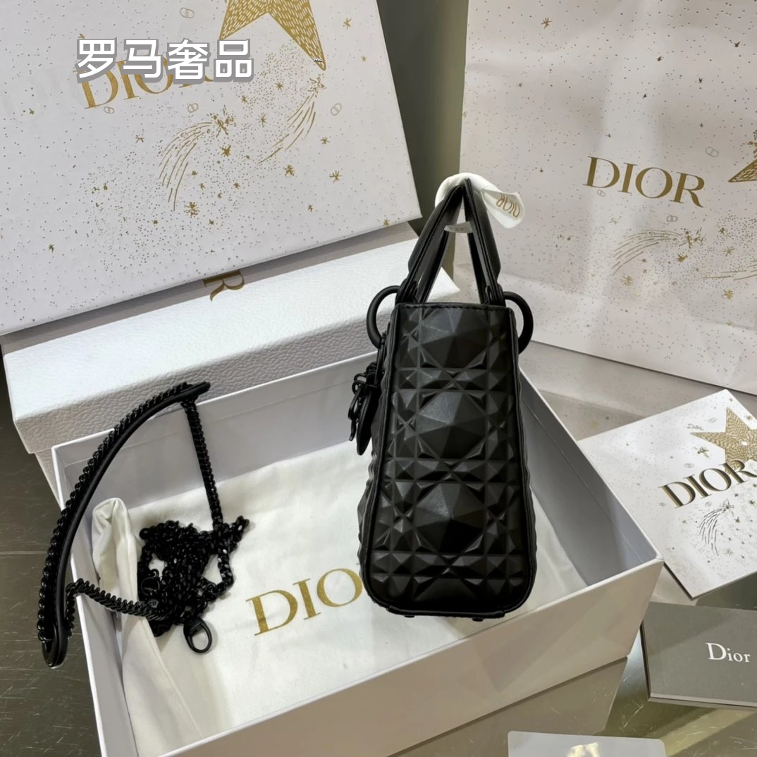 Dior Matte Beige Quilted Leather Mini Handbag with Top Handle and Chain