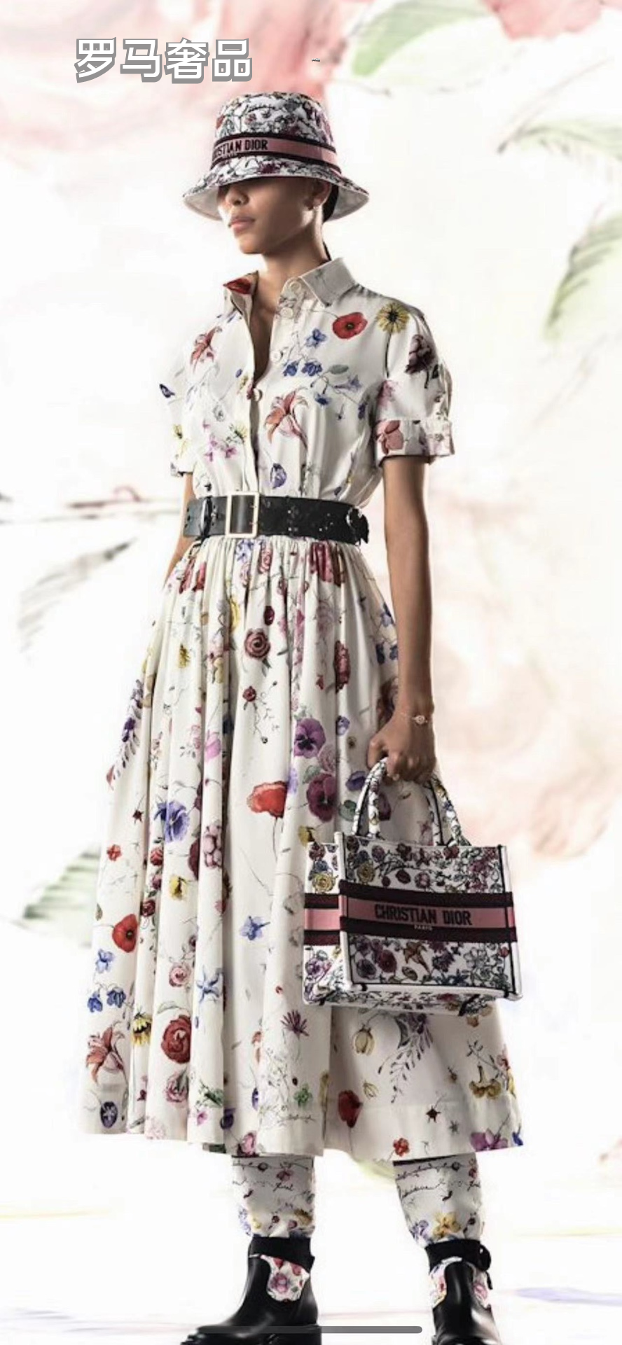 Dior Vintage Floral Embroidered Canvas Tote Bag Top Handle Handbag