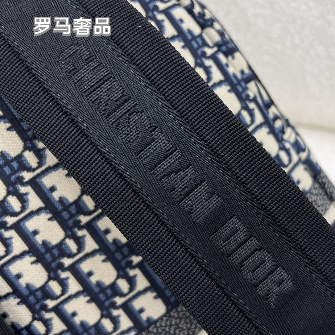 Dior Luxury Monogram Jacquard Canvas Backpack with Front Pocket Stripe