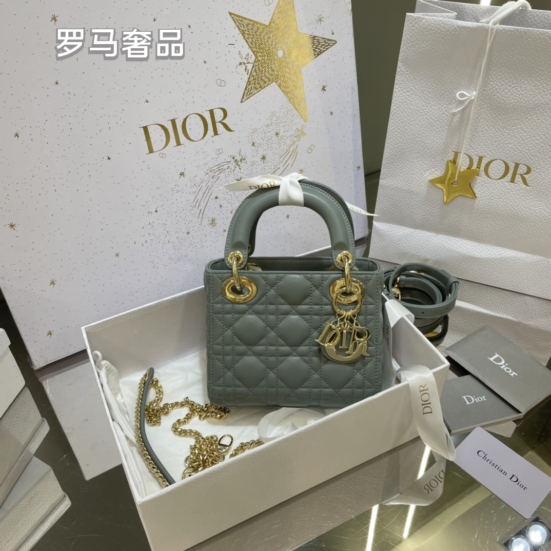 Lady Dior Micro Bag - Black Cannage Lambskin with Gold-Finish Metal Charms
