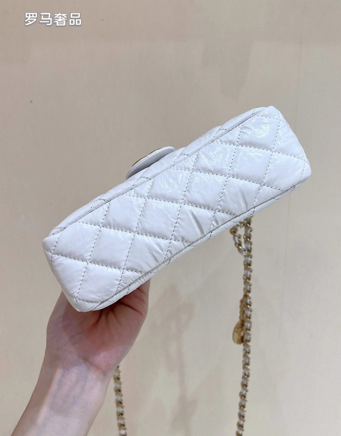 Chanel Small Hobo Bag White Quilted Lambskin Gold-Tone Metal Handbag