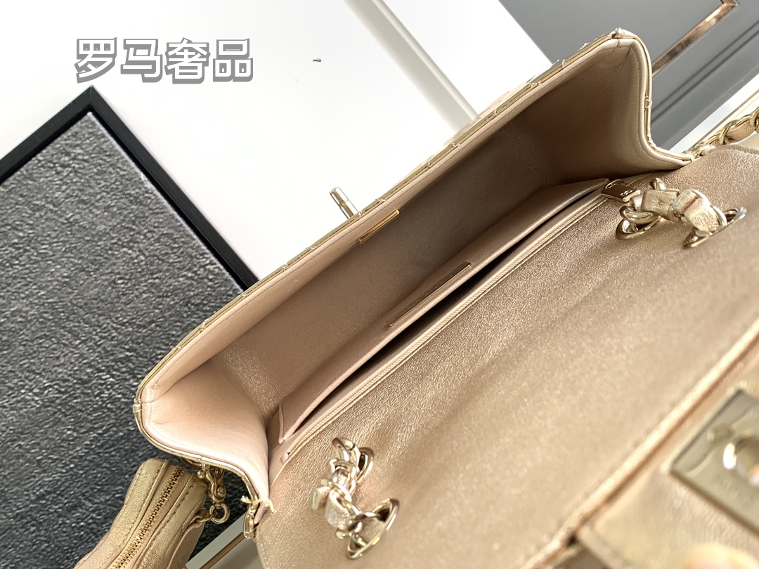 Gold Metallic Quilted Crossbody Flap Bag with Star Charm