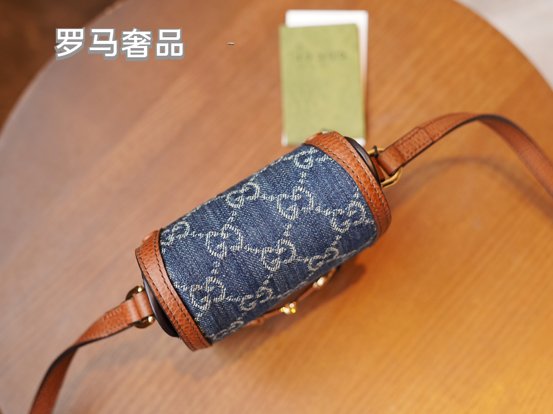 Gucci Vintage Monogram Denim Mini Crossbody Phone Bag with Horsebit Detail