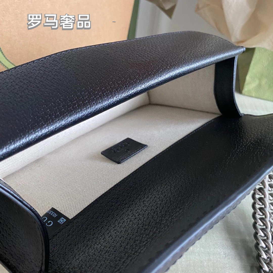 Gucci Luxury Navy Blue Monogram Canvas Chain Shoulder Bag with Spur Buckle