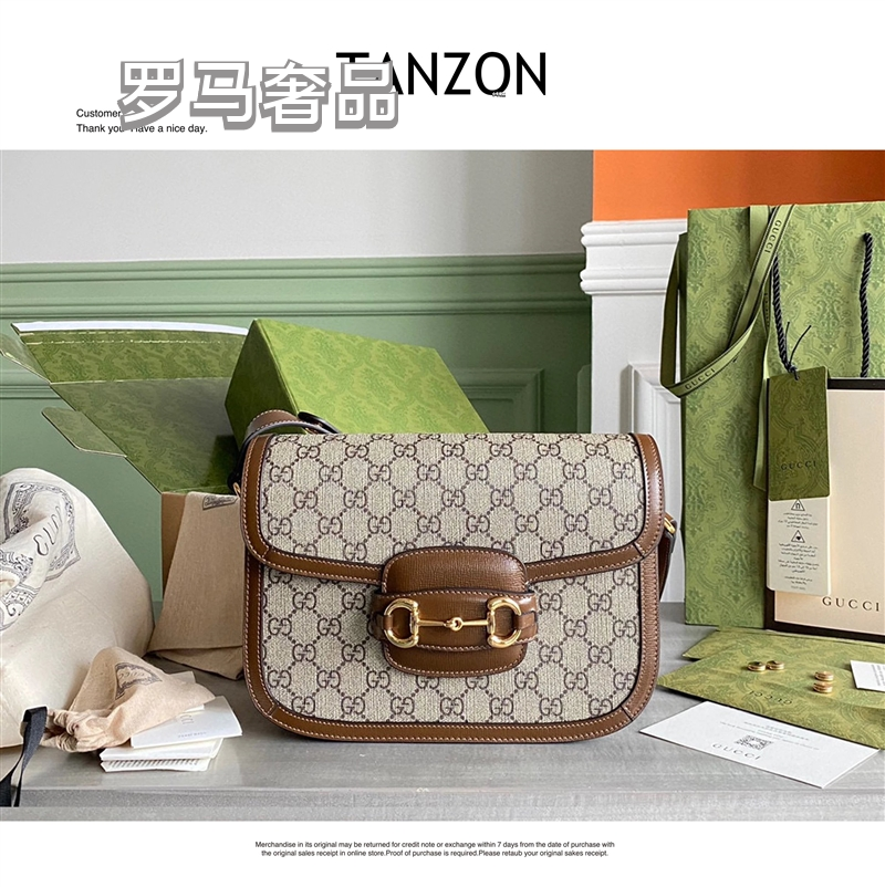 Gucci Vintage Monogram Canvas Crossbody Bag with Red Leather Trim