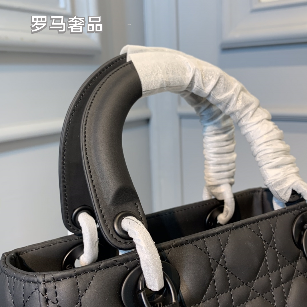 Dior Classic Matte Black Quilted Top Handle Crossbody Handbag