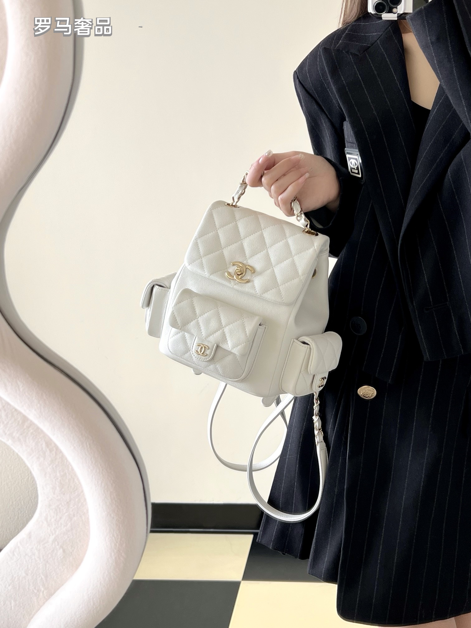 Chanel Dumas Quilted Caviar Leather Backpack - Black Gold-Tone Hardware