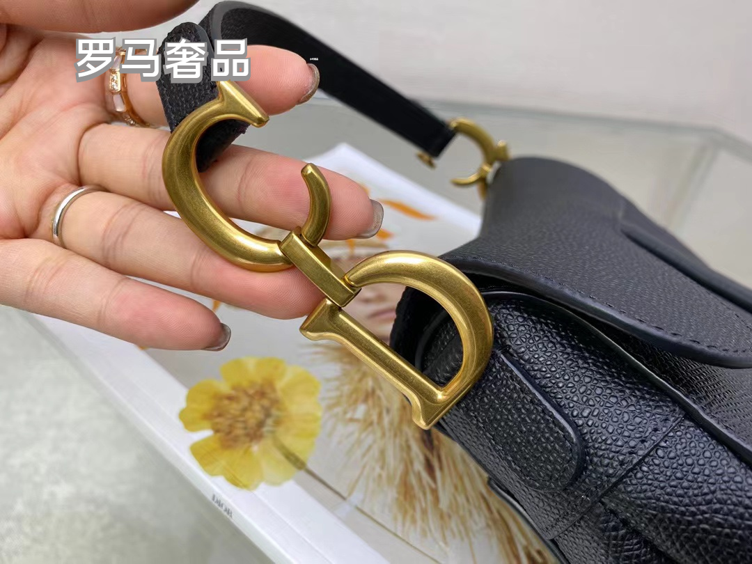 Christian Dior White Grained Calfskin Saddle Bag with Gold Hardware