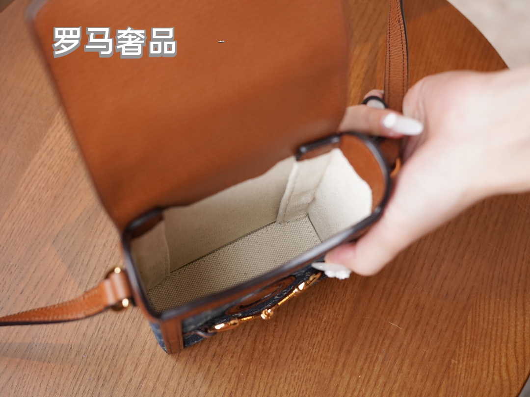 Gucci Vintage Monogram Denim Mini Crossbody Phone Bag with Horsebit Detail