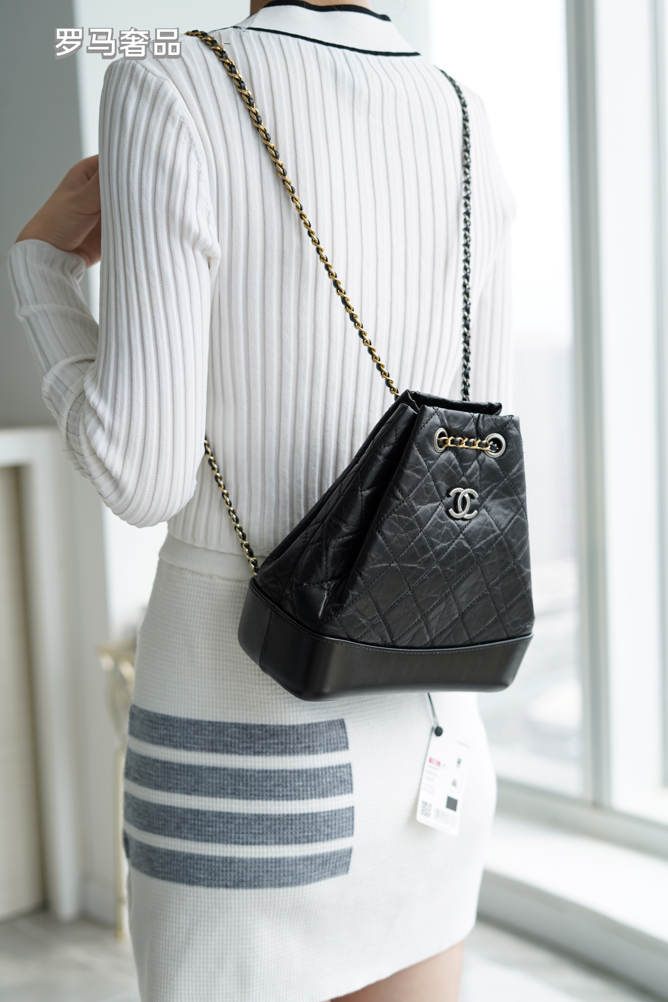 Chanel Gabrielle Small Bucket Bag - Black Quilted Calfskin with Mixed Metal Hardware