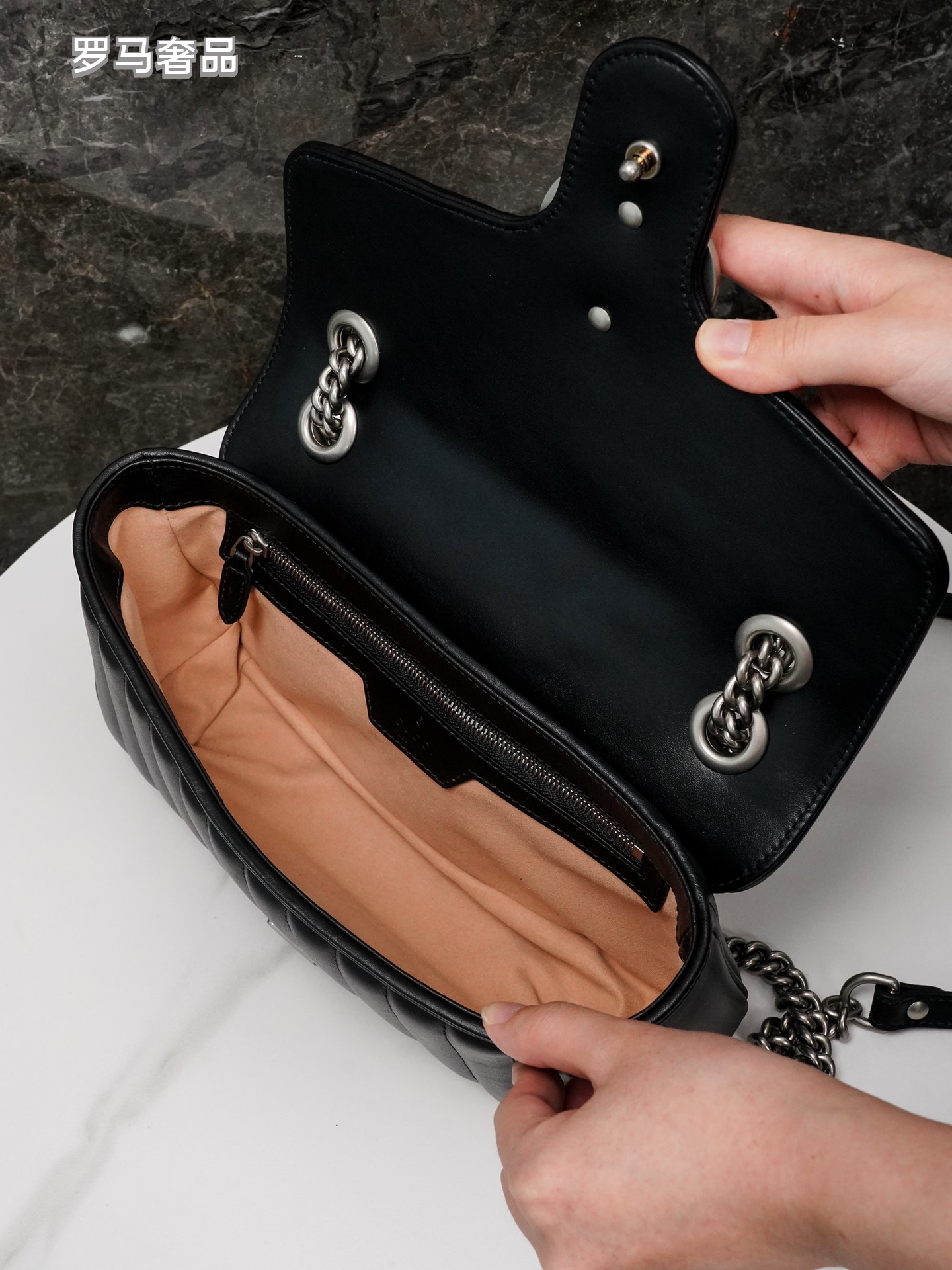 Gucci Black Quilted Leather Flap Shoulder Bag with Silver Chain Strap