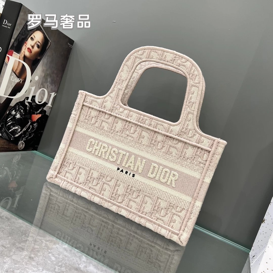 Dior Vintage Blue Monogram Canvas Mini Tote Bag with Top Handle