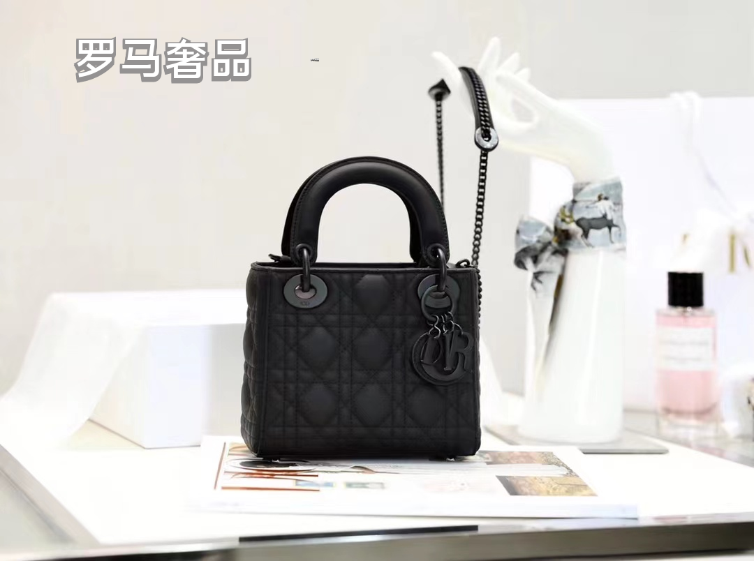 Dior Elegant Matte Black Quilted Leather Top Handle Handbag for Women