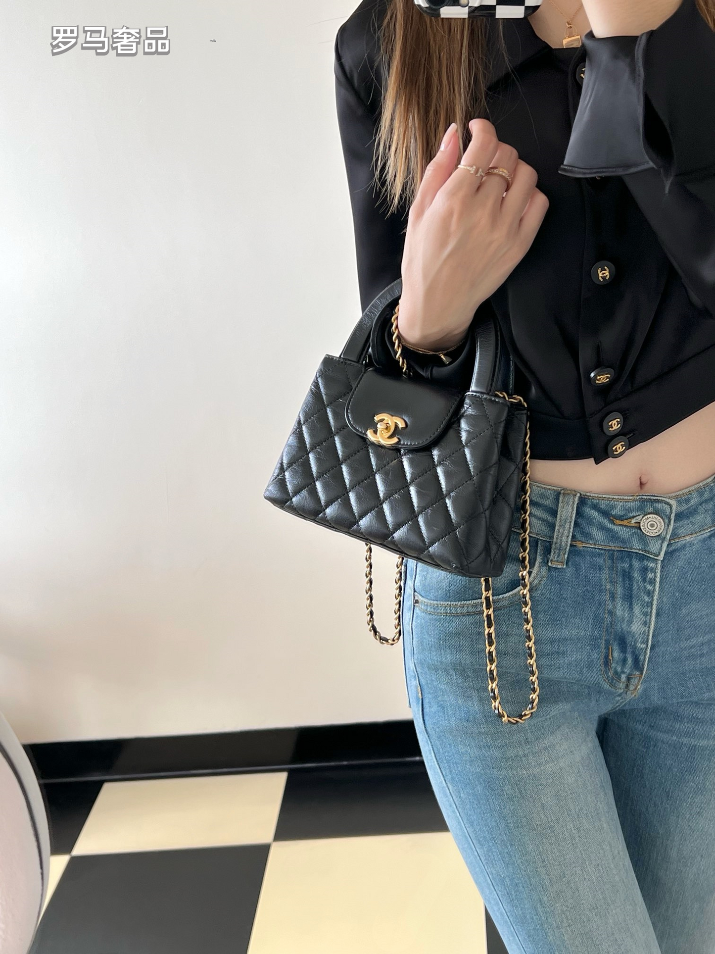 LUUE-TANZON Women's Elegant Quilted Black Leather Top Handle Handbag