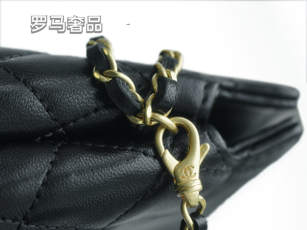 Chanel Black Quilted Leather Flap Bag with Lion Head Chain Embellishments