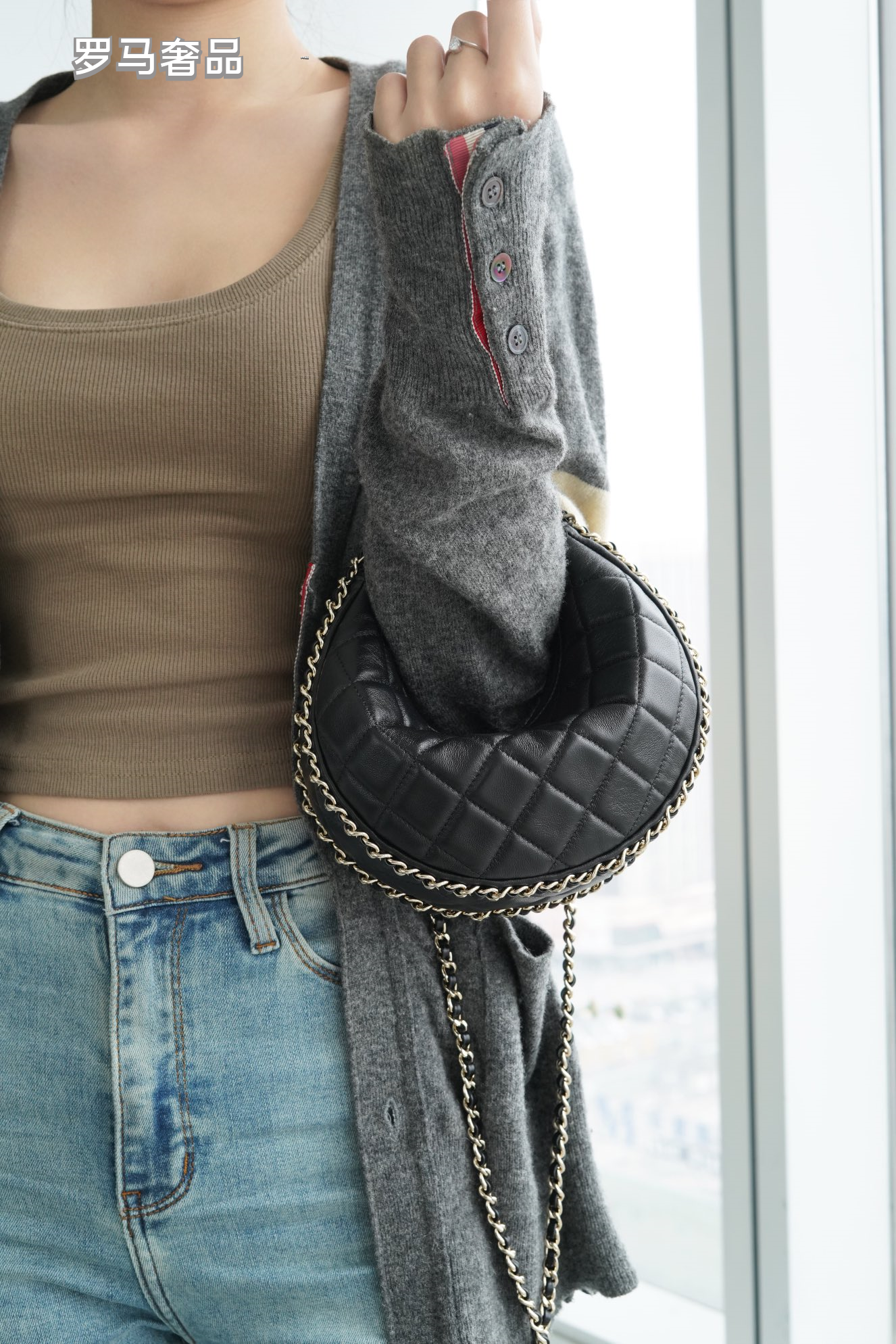 Luxury Black Quilted Leather Mini Hobo Bag with Gold-Tone Chain Strap