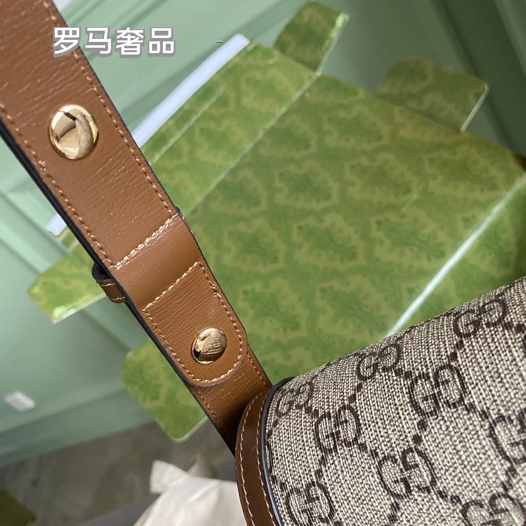 Gucci Vintage Monogram Canvas Crossbody Bag with Red Leather Trim