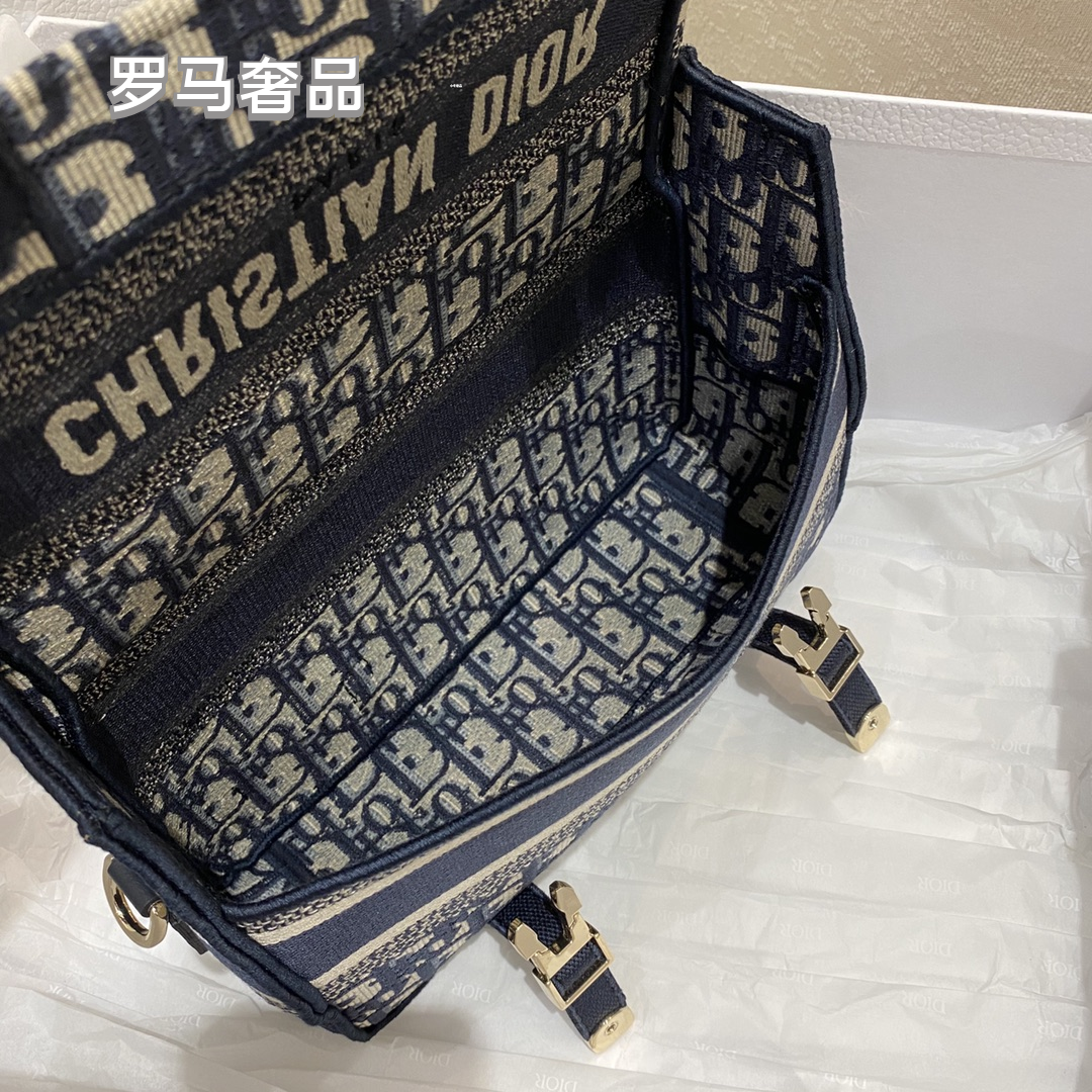 Dior Blue Monogram Embroidered Canvas Messenger Shoulder Bag