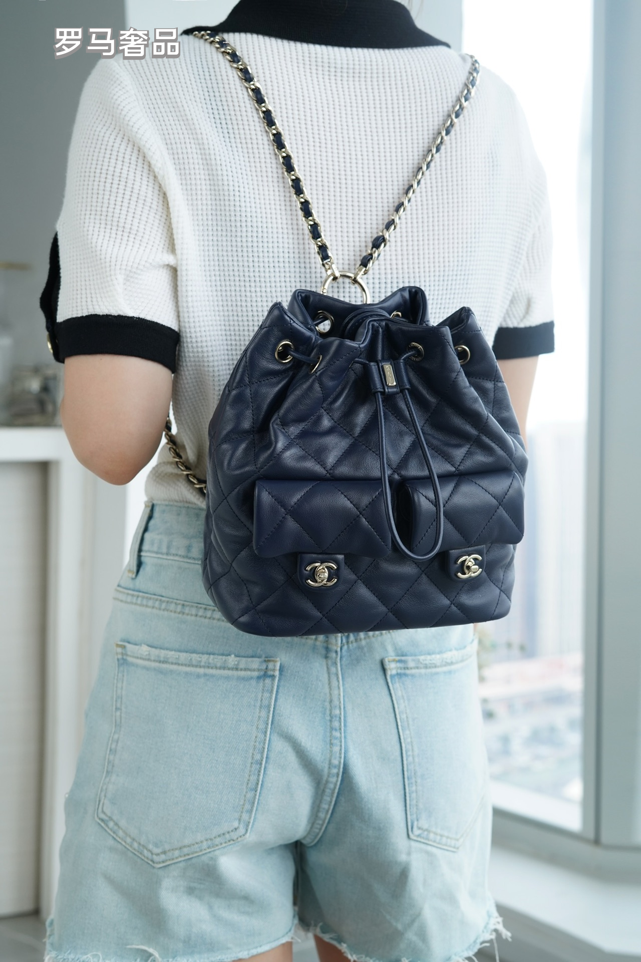 Chanel Navy Quilted Lambskin Leather Backpack with Silver-Tone Hardware
